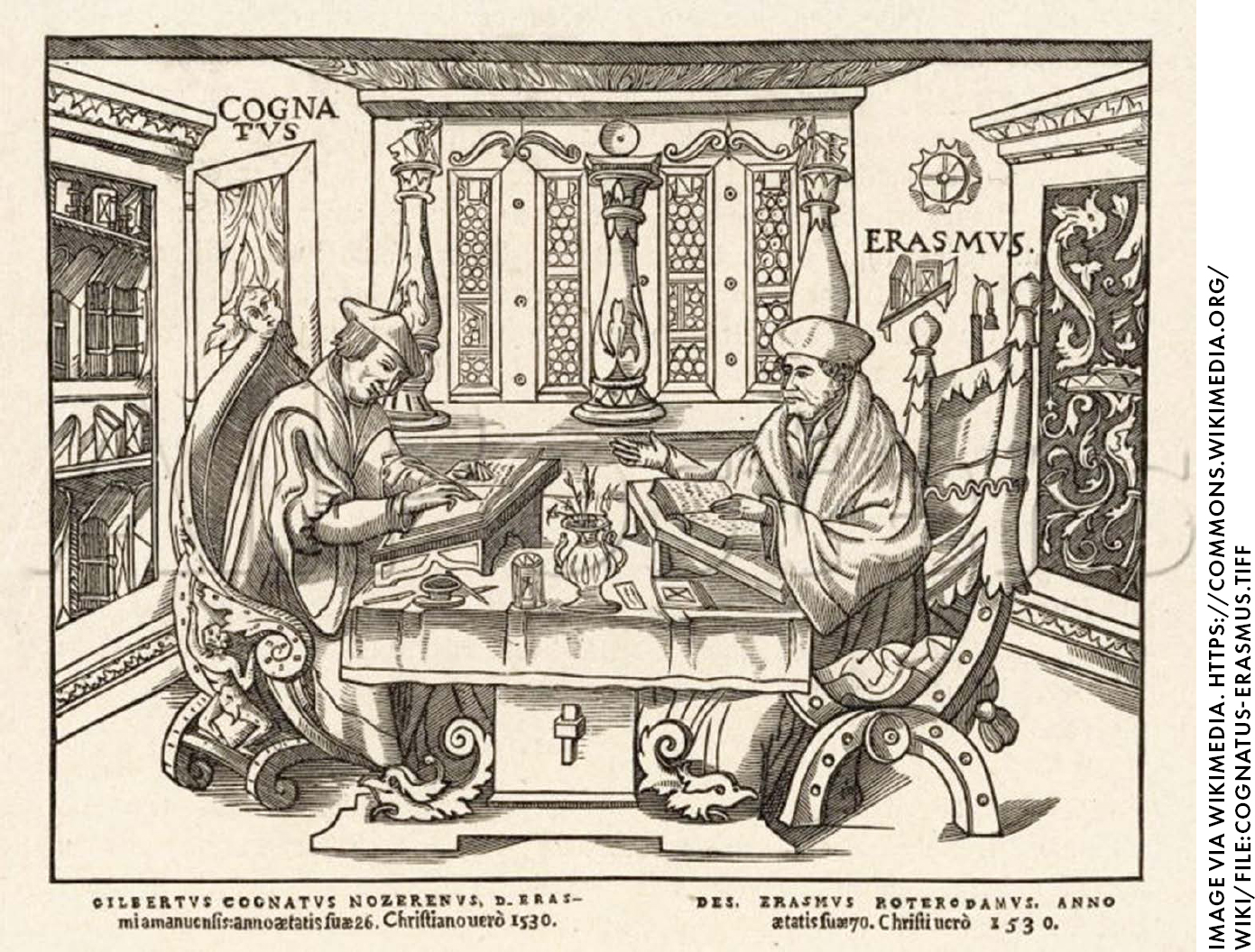 伊拉斯谟与他的口述笔录员之一吉尔伯特·卡辛一起工作