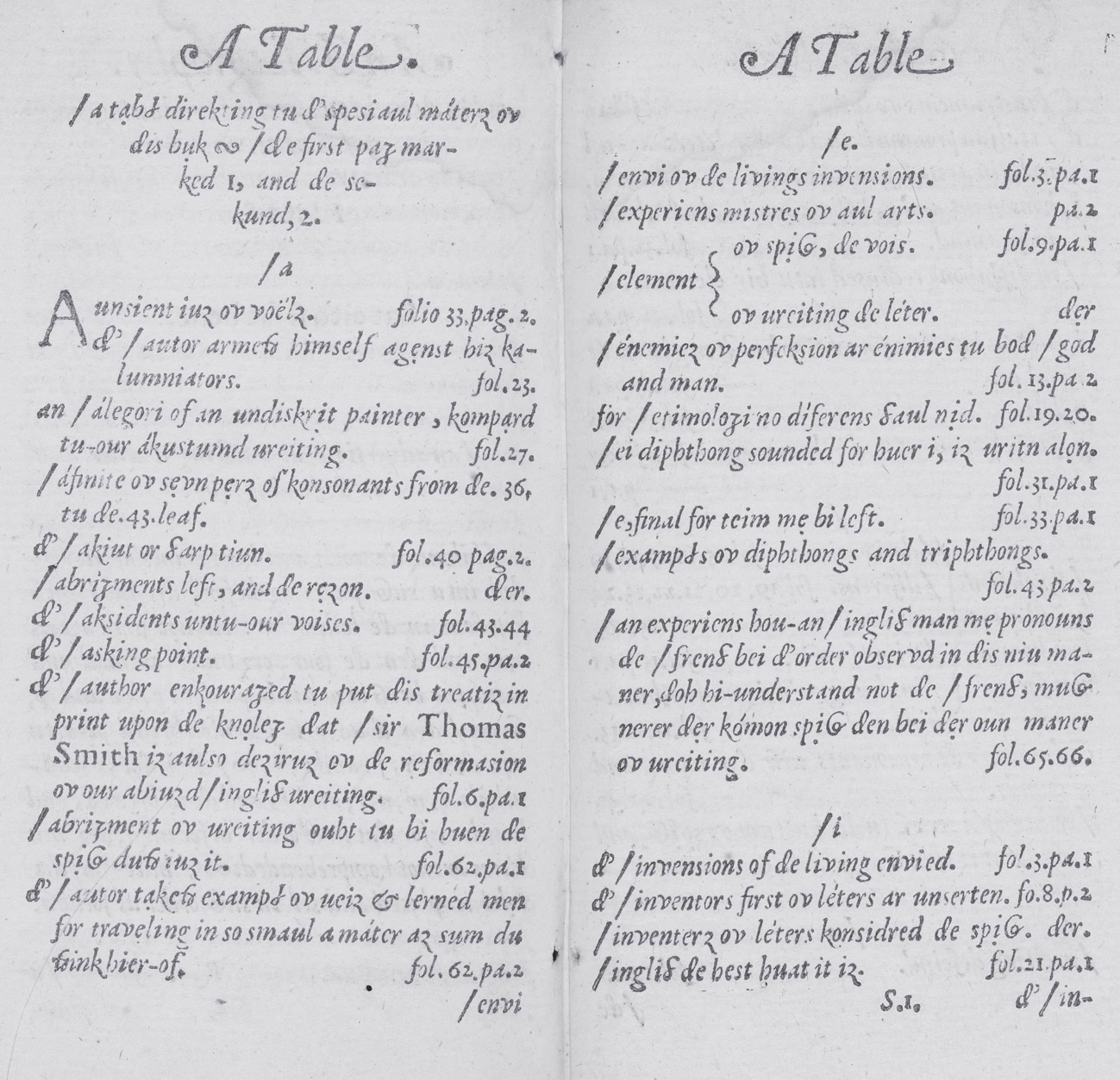 图5：约翰·哈特《正字法》索引的开篇页面显示了一种修订的字母顺序，将元音放在首位。