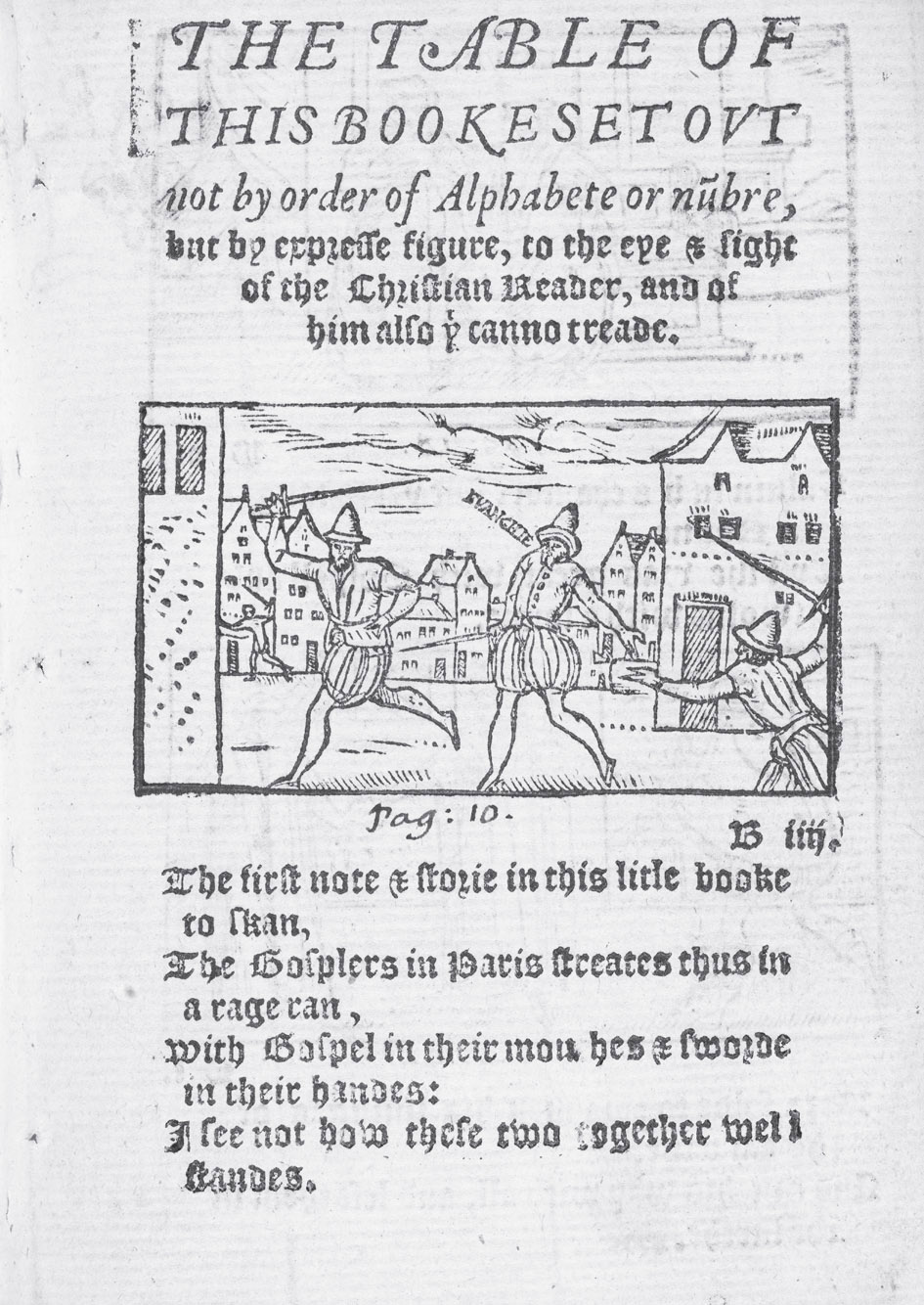 图19：弗拉林《演说》多媒体目录的第一页。印刷的定位符是书帖标记而不是页码。即使对该书的原始读者来说，这也是不寻常的，在这个副本中，一位早期读者手写添加了一个更直接的定位符：“第10页”。