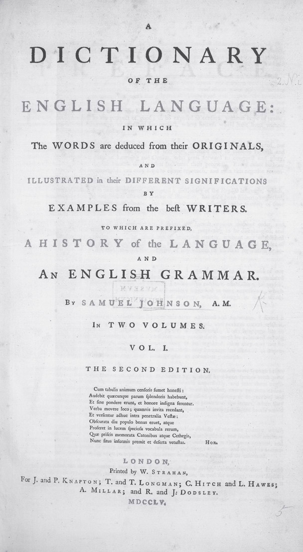 图29：“最佳作家的例子”：约翰逊《词典》的扉页