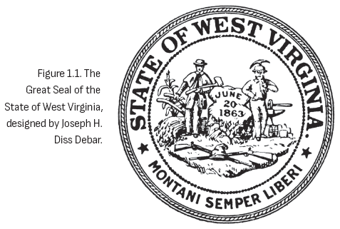 图1.1. 西弗吉尼亚州大印章,由约瑟夫·H·迪斯·德巴设计。