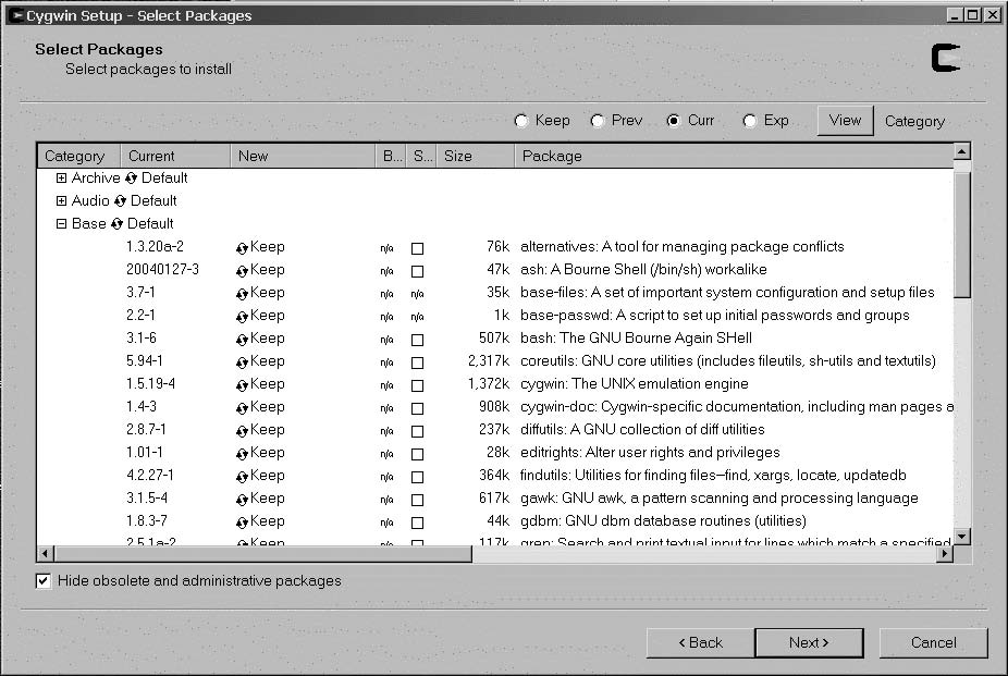 图 A-1. Cygwin 安装器实际上是一个包管理器