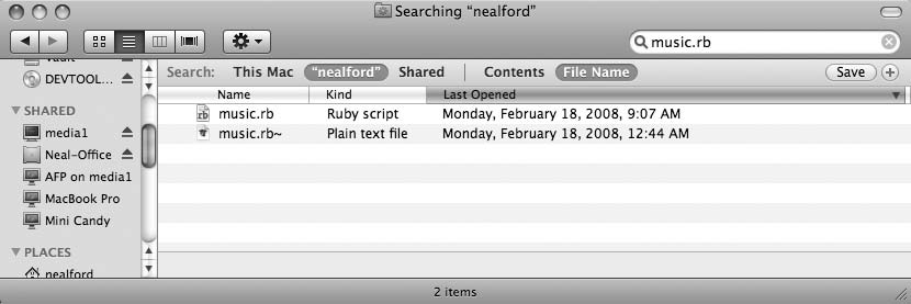图2-4：Leopard上的Spotlight允许跨机器搜索